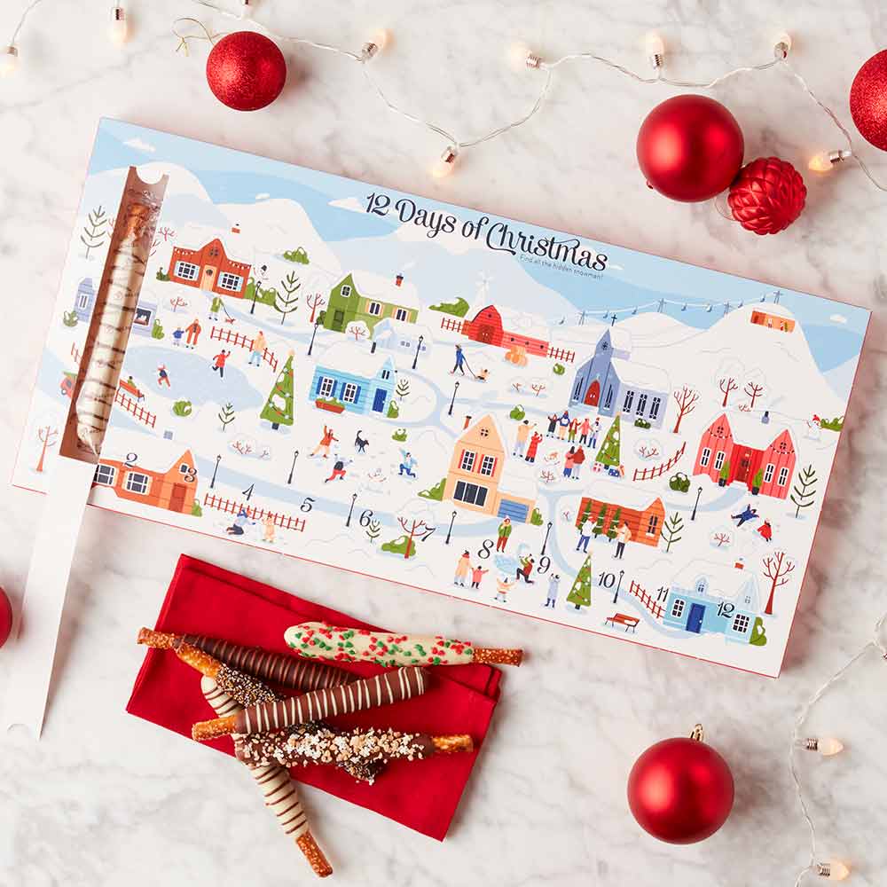12 Days of Christmas Chocolate & Caramel Dipped Pretzel Gift Set