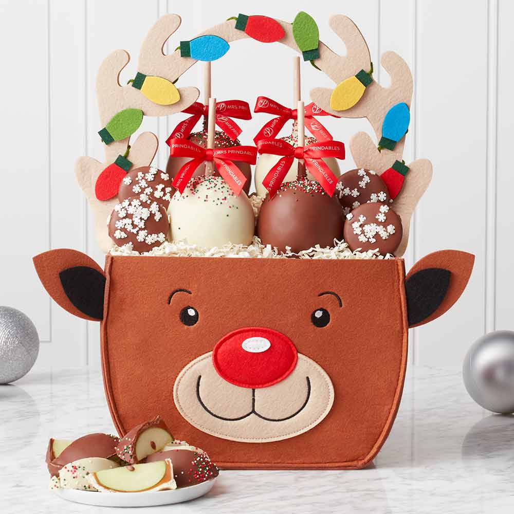 Cheery Reindeer Caramel Apple Gift Basket