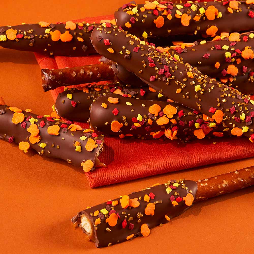 Fall Harvest Chocolate & Caramel Dipped Pretzels