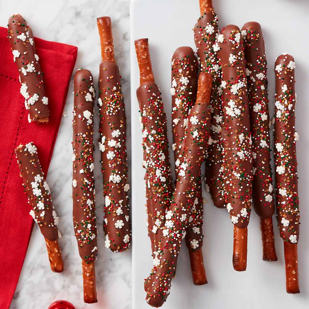 Sparkling Snow Chocolate & Caramel Dipped Pretzels