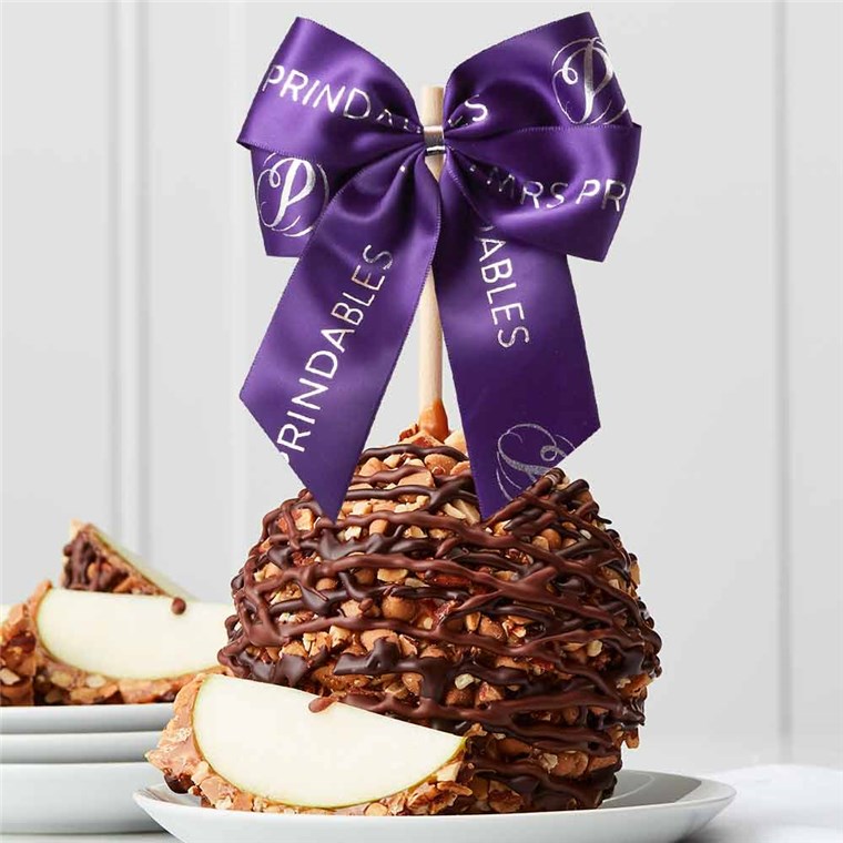 Chocolate Peanut Butter Almond Jumbo Caramel Apple | Mrs Prindables