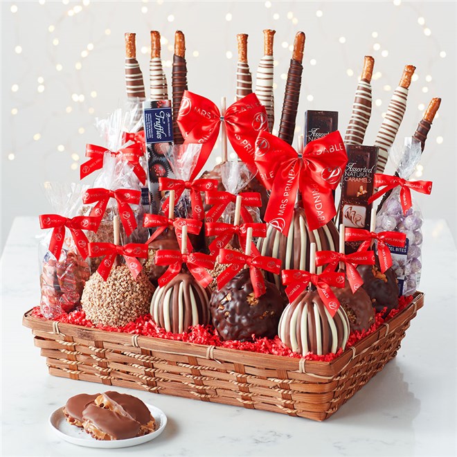 Colossal Valentine Caramel Apple Gift Basket | Mrs Prindables