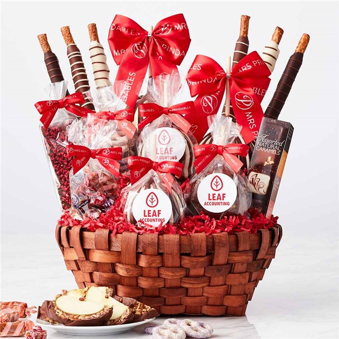 Custom Label Premium Valentine Caramel Apple Gift Basket