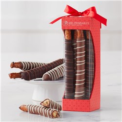 Chocolate and Caramel Dipped Pretzels, 4pc Gift Box