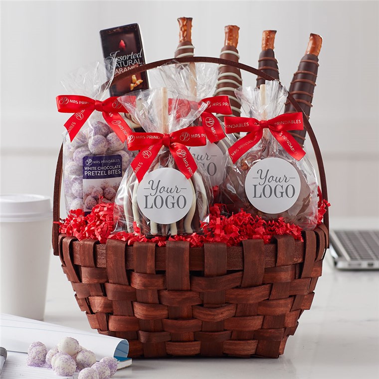 Custom Label Classic Holiday Caramel Apple Gift Basket Mrs Prindables