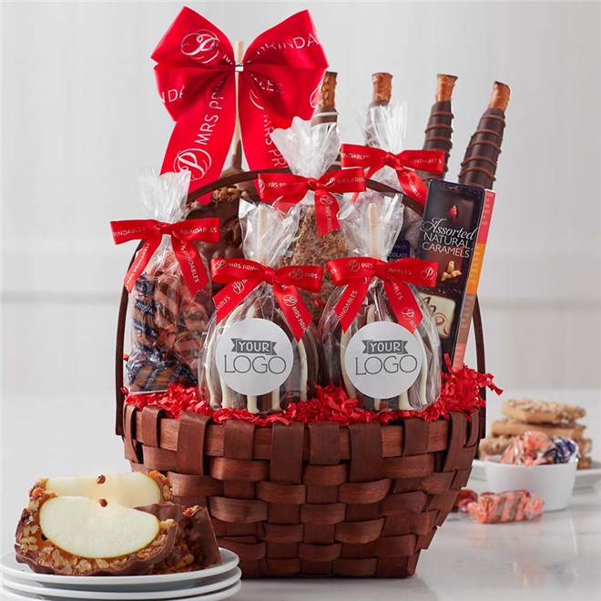 Custom Label Grand Holiday Caramel Apple Gift Basket Mrs