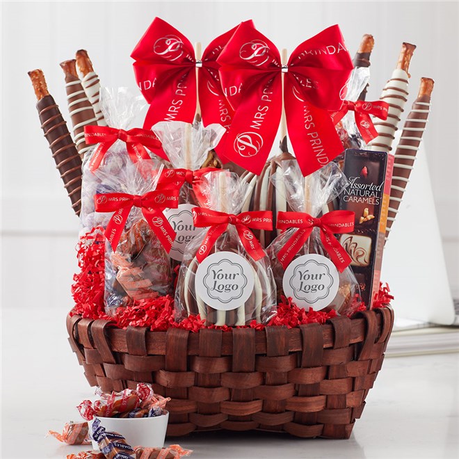 Custom Label Premium Holiday Caramel Apple Gift Basket | Mrs Prindables