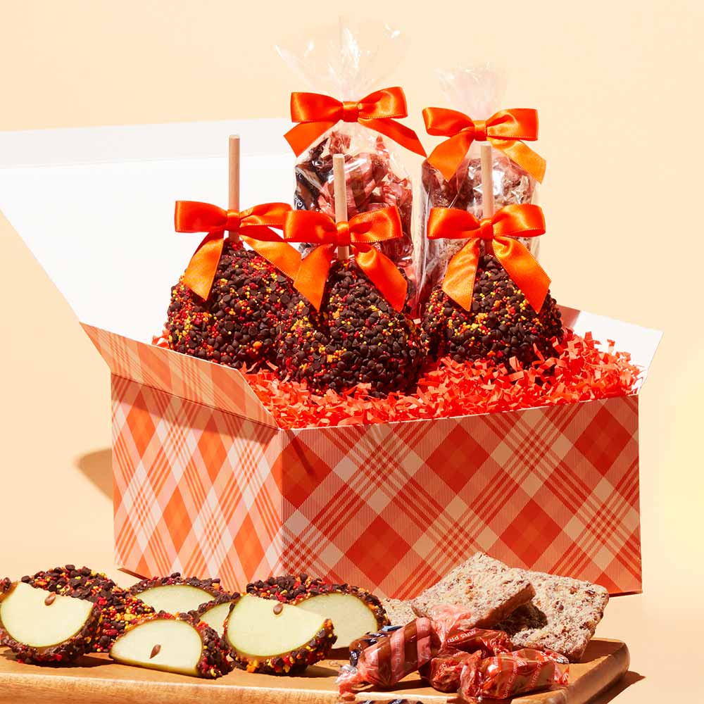 Autumn Plaid Caramel Apple Gift Set