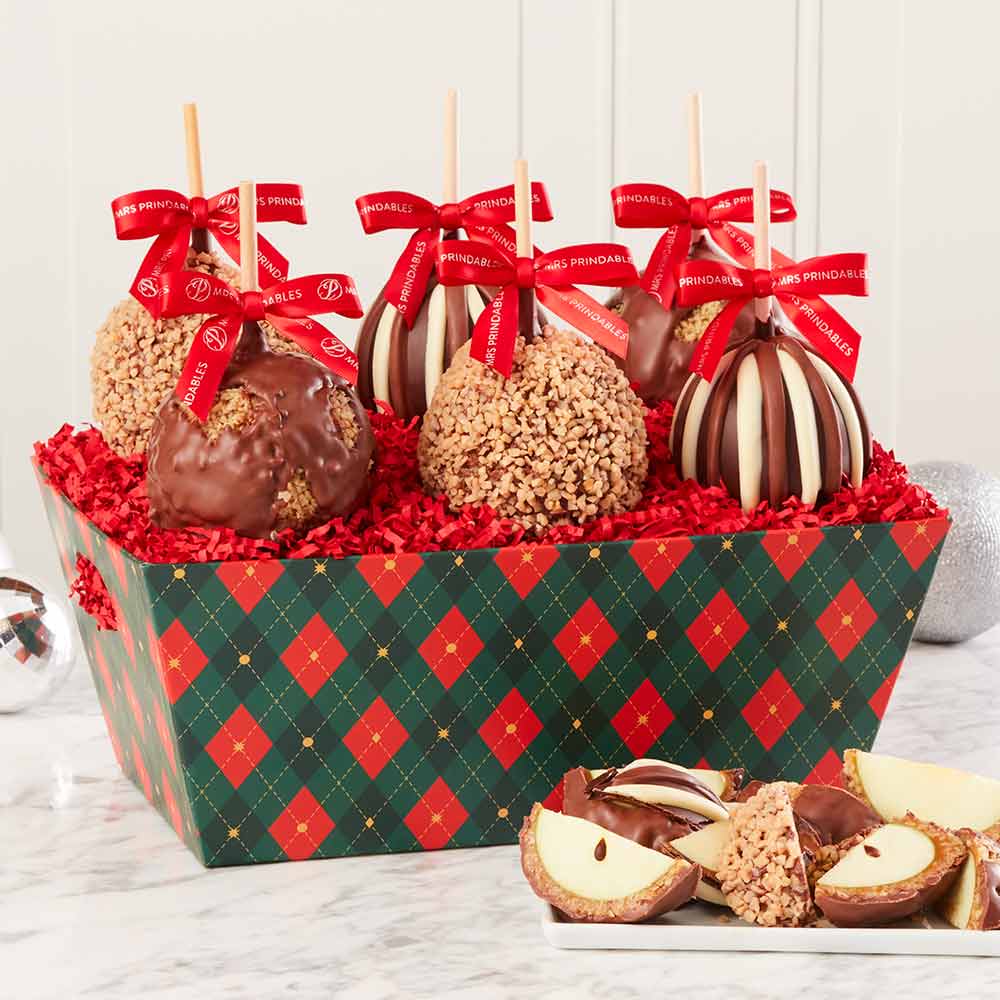 Holiday Argyle Caramel Apple Gift Tray